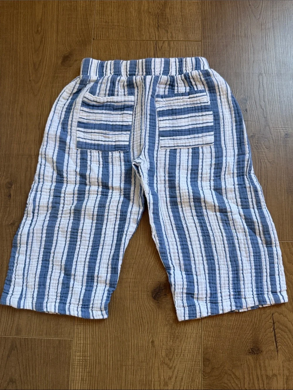 Little Lass Blue & White Striped Linen Kids Pants Set
